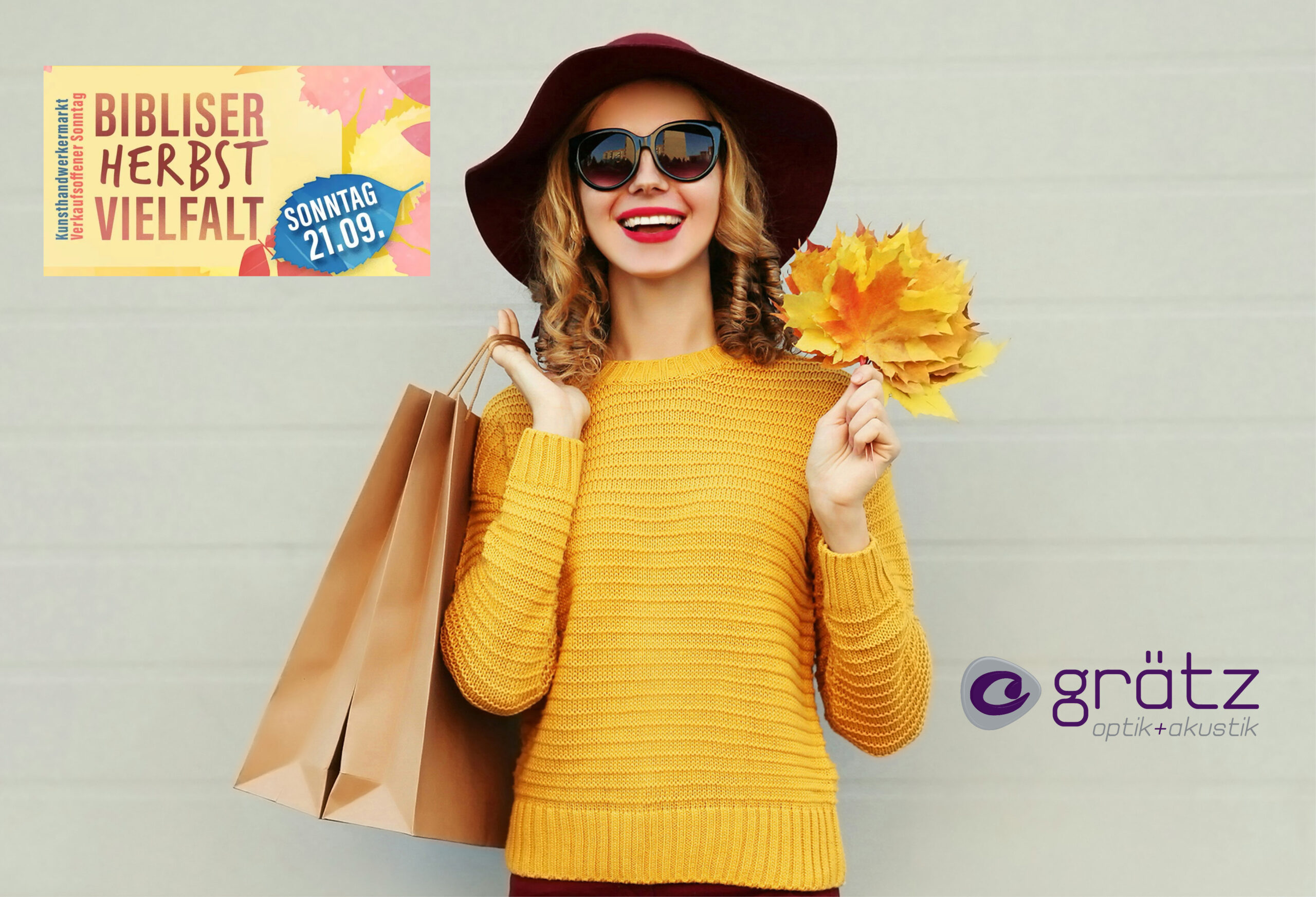 002-250912_OAG_Web_News_Herbstvielfalt Junge Frau mit Sonnenbrille und Hut freut sich auf den Bibliser Herbstvielfalt am 21.09.2025